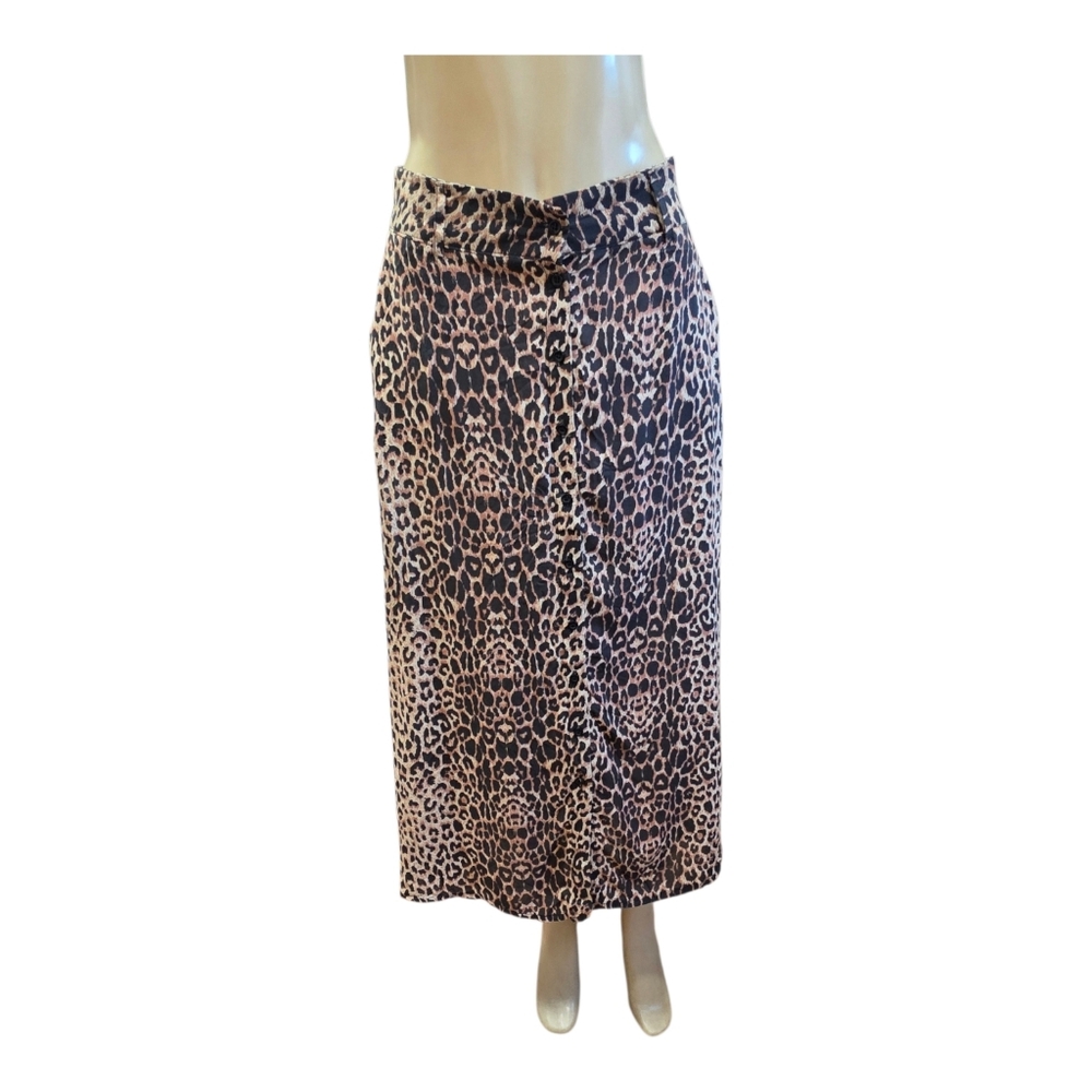 Atelier Jad Leopard Print Sheer Belted Midi Skirt Size 36